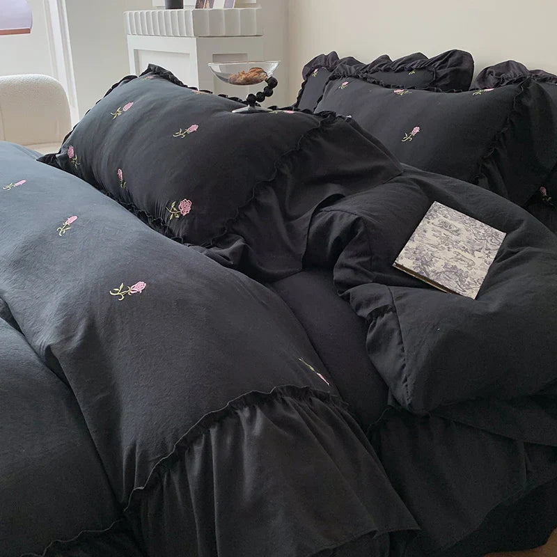 DecorBites™ Rose Embroidered Duvet Set - Princess Style