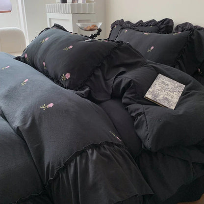 DecorBites™ Rose Embroidered Duvet Set - Princess Style