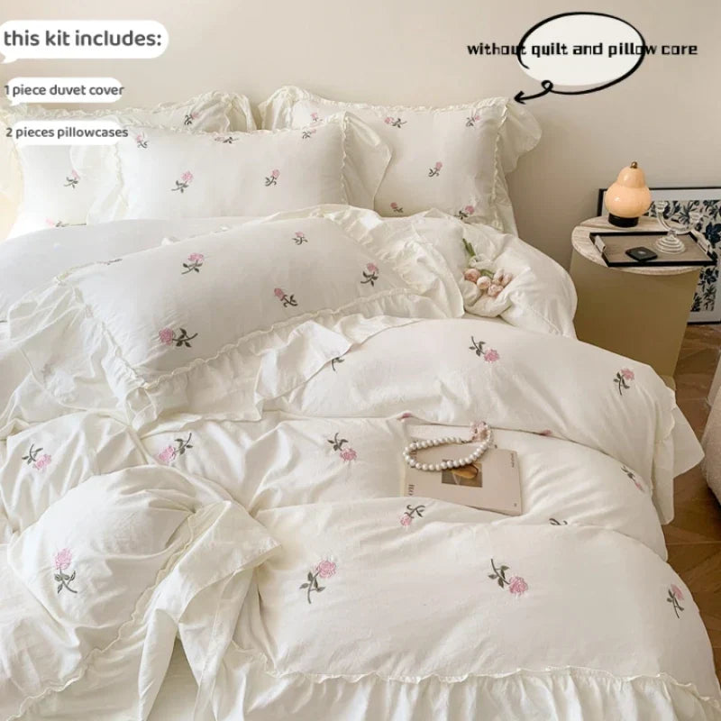 DecorBites™ Rose Embroidered Duvet Set - Princess Style