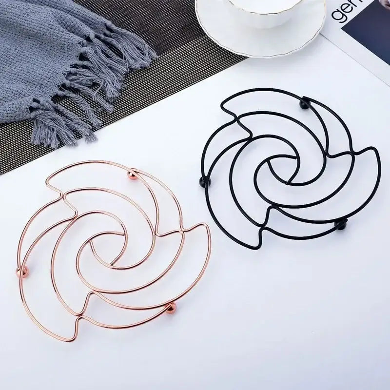 Rose flower iron pan pot mat black & rose gold kitchen coasters