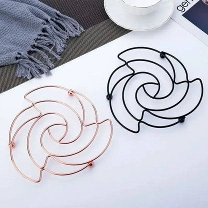 Rose flower iron pan pot mat black & rose gold kitchen coasters