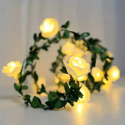 White rose flower string lights bedroom decorative ambiance accent