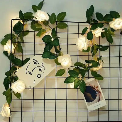 White rose flower string lights bedroom decorative ambiance accent