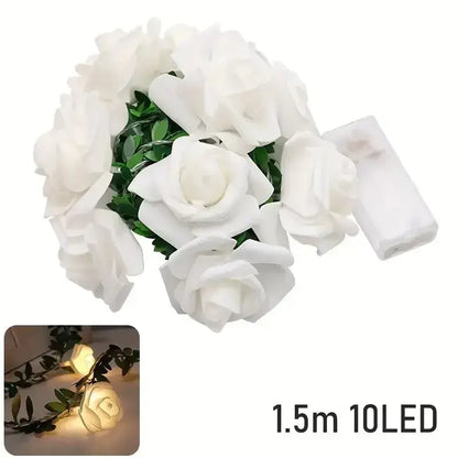 White rose flower string lights bedroom decorative ambiance accent
