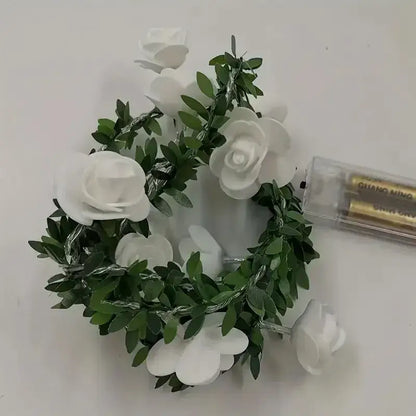White rose flower string lights bedroom decorative ambiance accent
