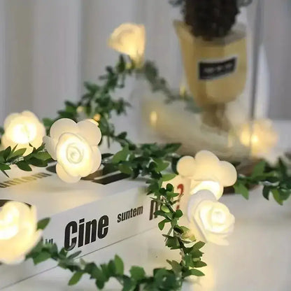 White rose flower string lights bedroom decorative ambiance accent