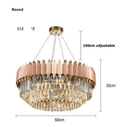 Rose gold & clear e14 led crystal pendant lights dining room