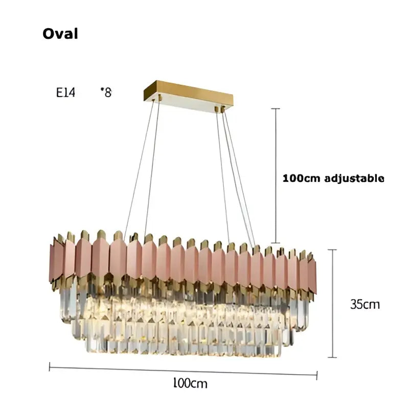 Rose gold & clear e14 led crystal pendant lights dining room