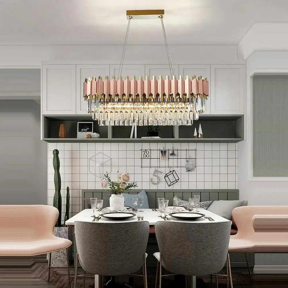 Rose gold & clear e14 led crystal pendant lights dining room