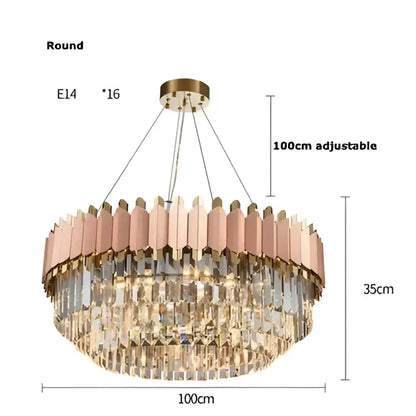 Rose gold & clear e14 led crystal pendant lights dining room