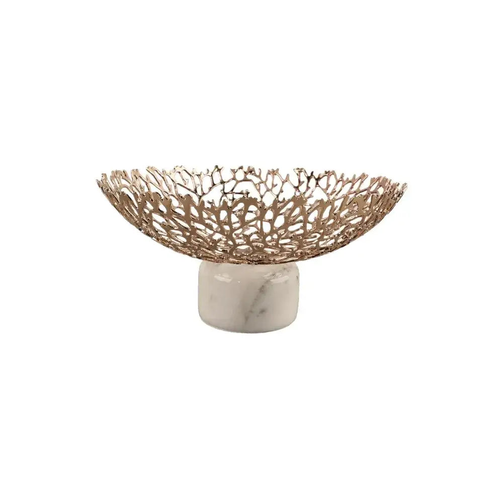 Rose gold coral disc pedestal marble fruit bowl dining room decor