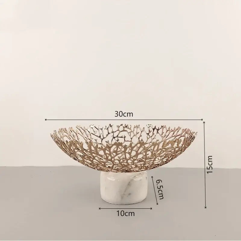 Rose gold coral disc pedestal marble fruit bowl dining room decor