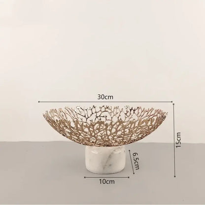 Rose gold coral disc pedestal marble fruit bowl dining room decor