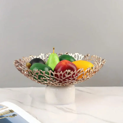 Rose gold coral disc pedestal marble fruit bowl dining room decor