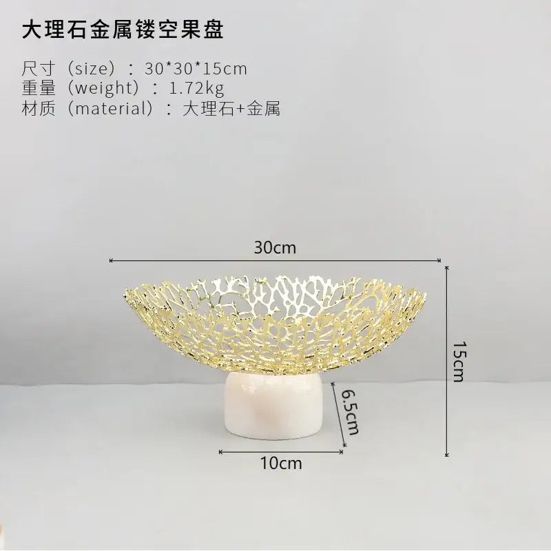Rose gold coral disc pedestal marble fruit bowl dining room decor