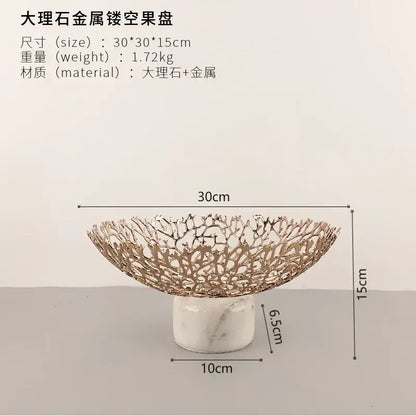 Rose gold coral disc pedestal marble fruit bowl dining room decor