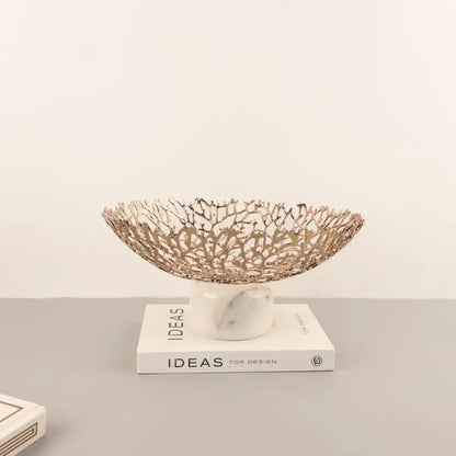 Rose gold coral disc pedestal marble fruit bowl dining room decor