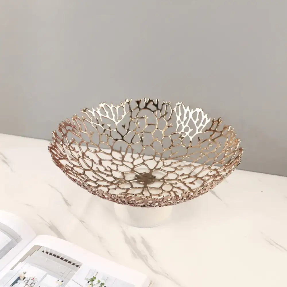 Rose gold coral disc pedestal marble fruit bowl dining room decor