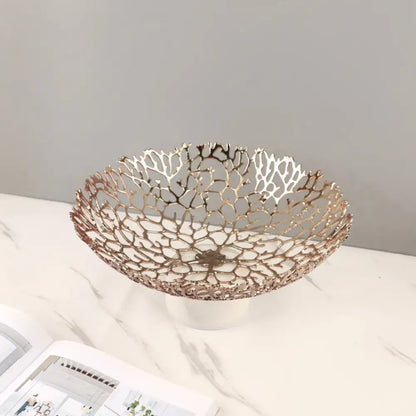 Rose gold coral disc pedestal marble fruit bowl dining room decor