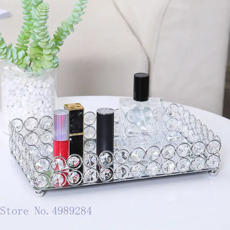 Rose gold crystal glass mirror tissue box holder bedroom organizer
