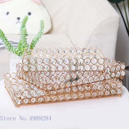 Rose gold crystal glass mirror tissue box holder bedroom organizer