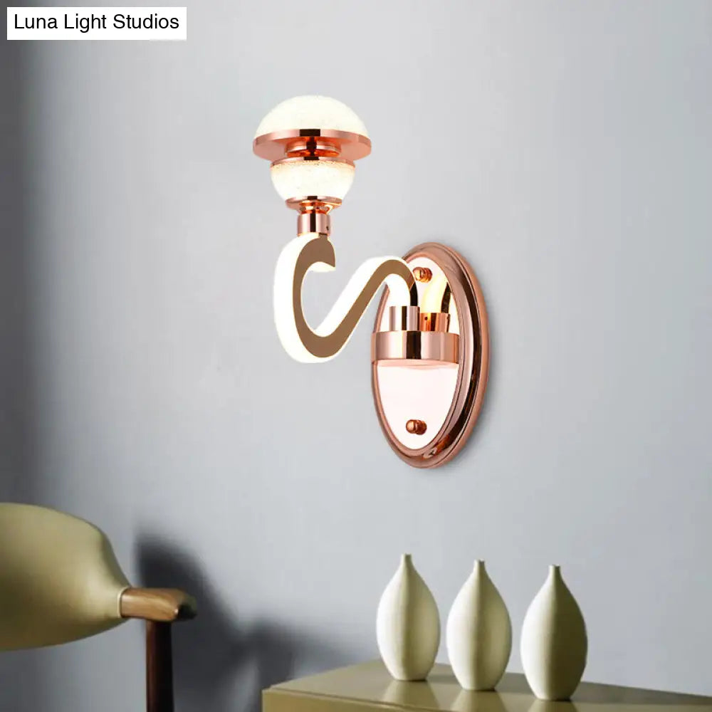 DecorBites™ Rose Gold Metal Urn Wall Sconce with Twisted LED Arm – Contemporary Lighting Fixture