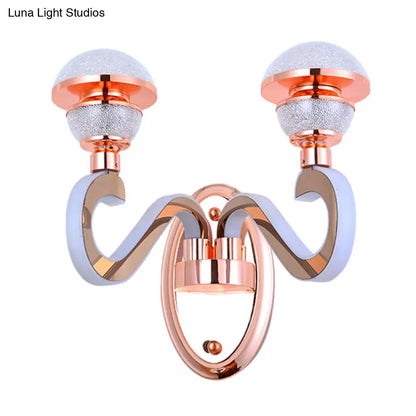 DecorBites™ Rose Gold Metallic LED Wall Sconce with 2 Swirl Arm Heads - Modernist Urn Shape for Corridors