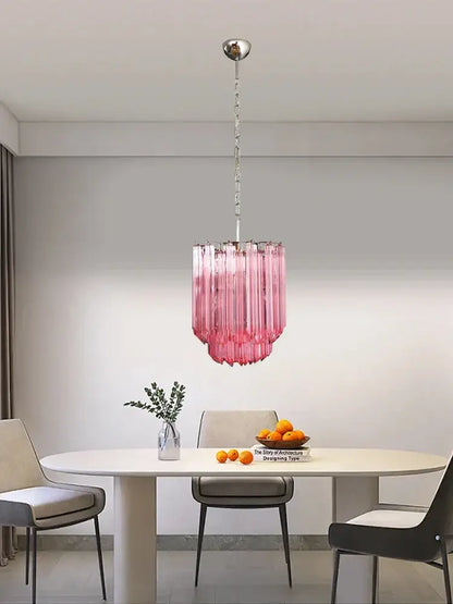 Rose gold pink glass chandelier kitchen cascading pendant light