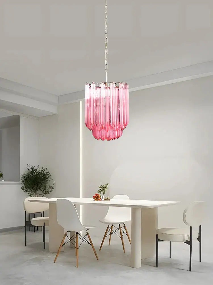 Rose gold pink glass chandelier kitchen cascading pendant light