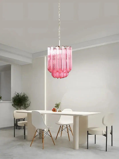 Rose gold pink glass chandelier kitchen cascading pendant light