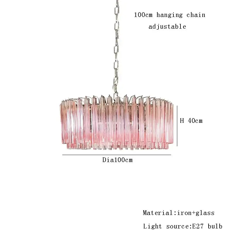 Rose gold pink glass chandelier kitchen cascading pendant light