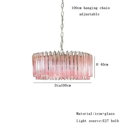 Rose gold pink glass chandelier kitchen cascading pendant light