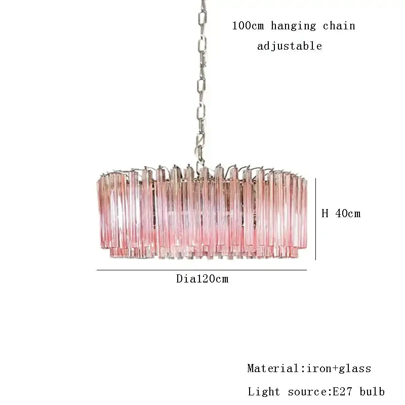 Rose gold pink glass chandelier kitchen cascading pendant light