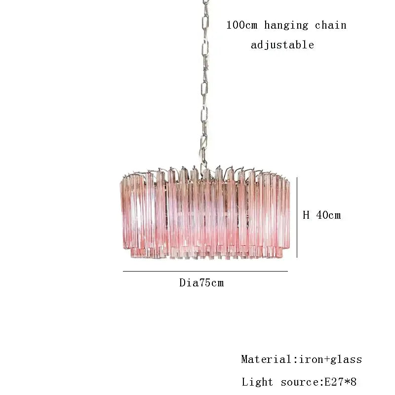 Rose gold pink glass chandelier kitchen cascading pendant light