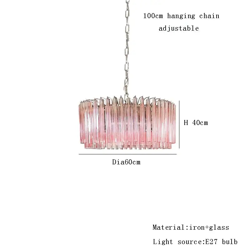 Rose gold pink glass chandelier kitchen cascading pendant light