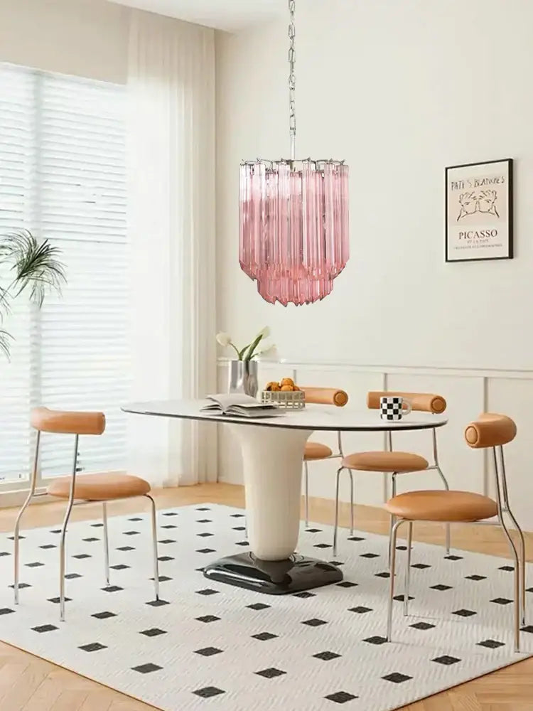 Rose gold pink glass chandelier kitchen cascading pendant light