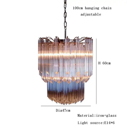 Rose gold pink glass chandelier kitchen cascading pendant light