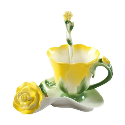 Rose peony floral ceramic teacup set with spoons for dining room