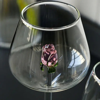 Rose stemware wine glass with pink flowers – dining room decor