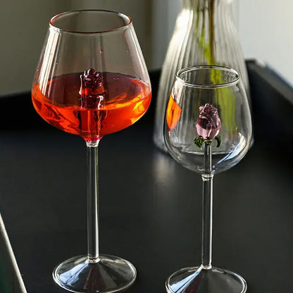Rose stemware wine glass with pink flowers – dining room decor