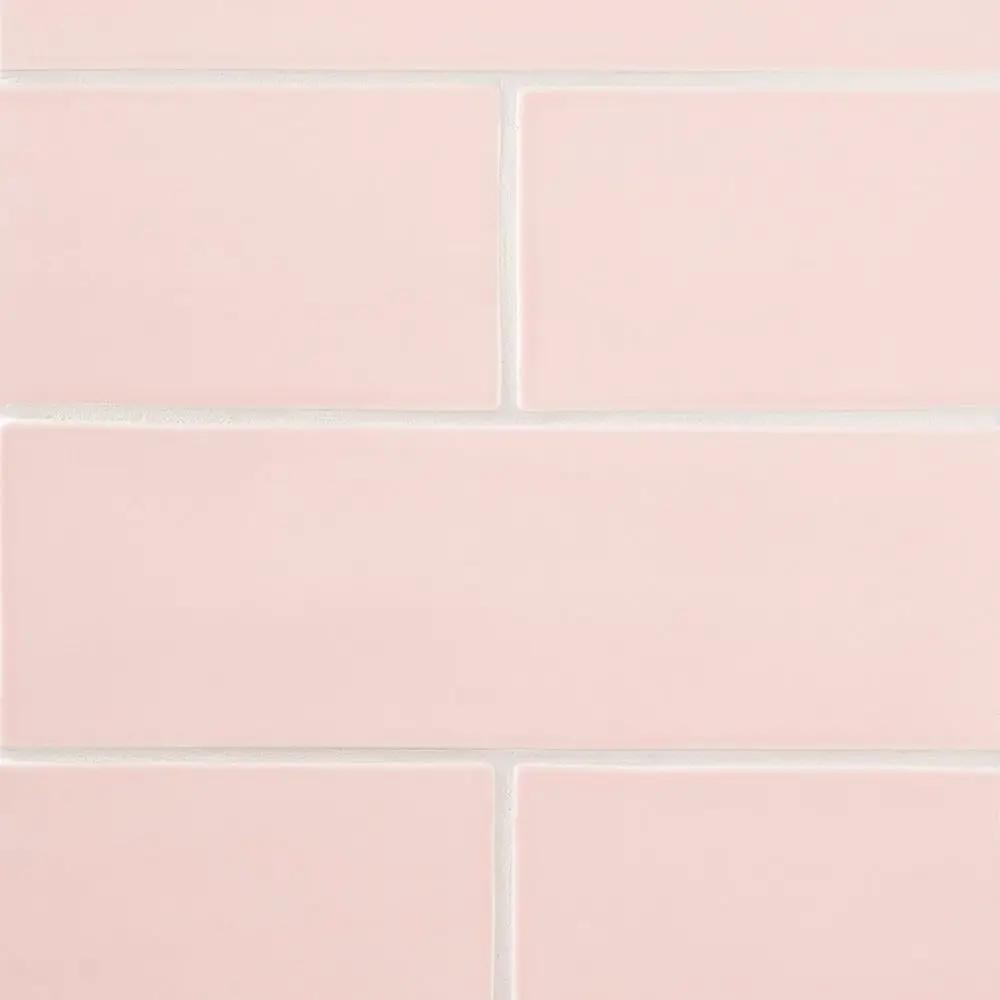 Blush Glossy Subway Ceramic Tiles 4x12