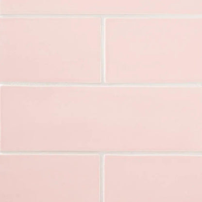 Blush Glossy Subway Ceramic Tiles 4x12