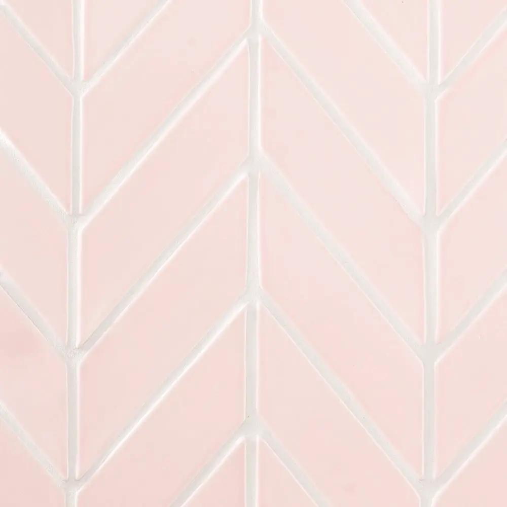 Blush Glossy Chevron Ceramic Tiles 2x6