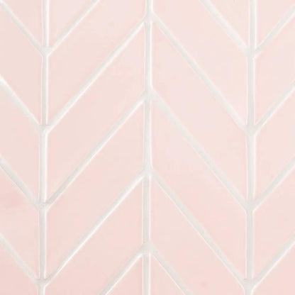 Blush Glossy Chevron Ceramic Tiles 2x6