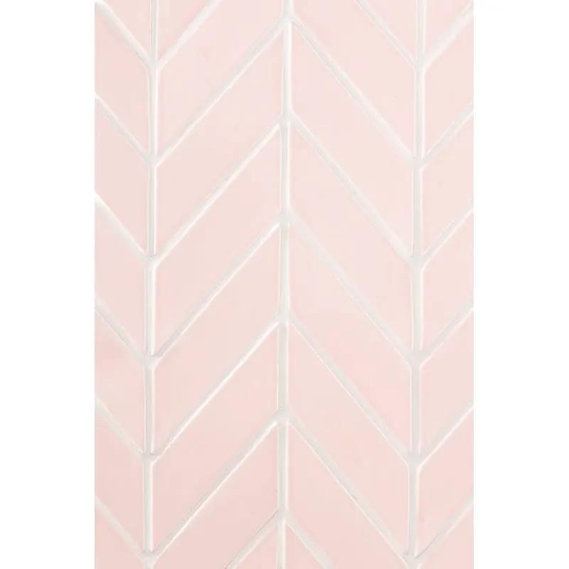 Blush Glossy Chevron Ceramic Tiles 2x6