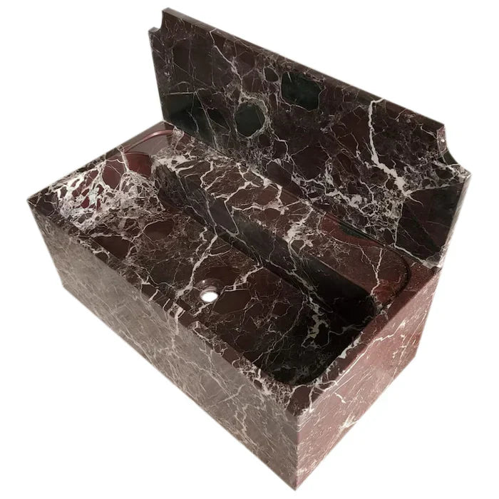 Rosso Levanto Deep Burgundy Marble Wall-Mount Bathroom Sink 30x16 With Backsplash
