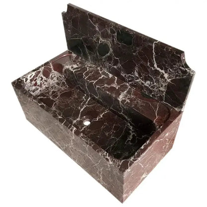 Rosso Levanto Wall Mount Marble Bathroom Sink With Backsplash 30 x 16