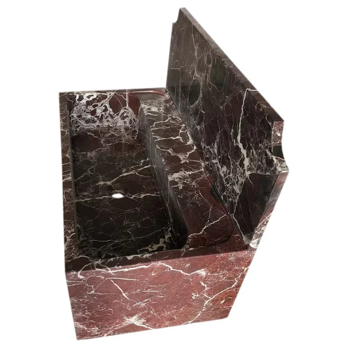 Rosso Levanto Deep Burgundy Marble Wall-Mount Bathroom Sink 30x16 With Backsplash
