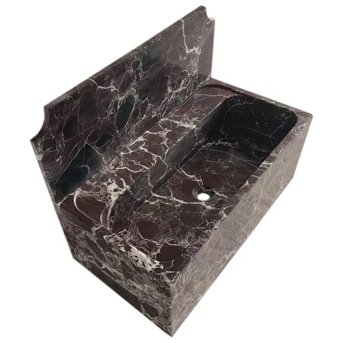 Rosso Levanto Deep Burgundy Marble Wall-Mount Bathroom Sink 30x16 With Backsplash