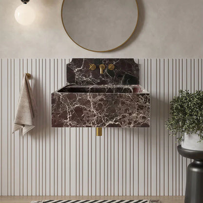 Rosso Levanto Deep Burgundy Marble Wall-Mount Bathroom Sink 30x16 With Backsplash